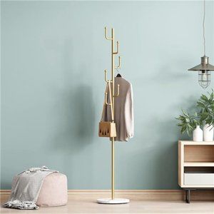 Gold Coat Rack, Free-standing Small Modern Coat Stand Tree with 6 Hooks